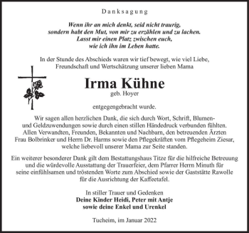 Traueranzeige von Irma Kühne (geb. Hoyer)  von Magdeburger Volksstimme