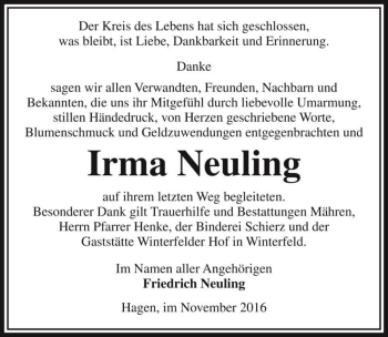 Traueranzeige von Irma Neuling  von Magdeburger Volksstimme