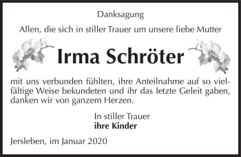 Traueranzeige von Irma Schröter  von Magdeburger Volksstimme