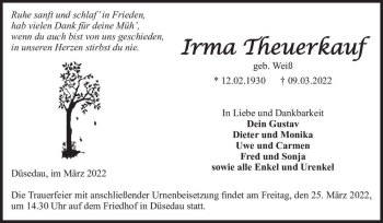 Traueranzeige von Irma Theuerkauf (geb. Weiß)  von Magdeburger Volksstimme