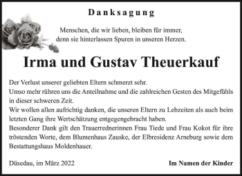 Traueranzeige von Irma und Gustav Theuerkauf  von Magdeburger Volksstimme