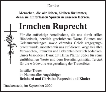 Traueranzeige von Irmchen Ruprecht  von Magdeburger Volksstimme