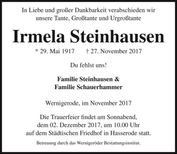 Traueranzeige von Irmela Steinhausen  von Magdeburger Volksstimme