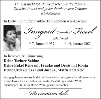 Traueranzeige von Irmgard 