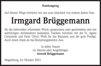 Traueranzeige von Irmgard Brüggemann  von Magdeburger Volksstimme