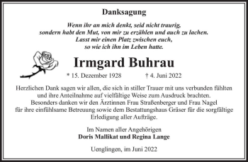 Traueranzeige von Irmgard Buhrau  von Magdeburger Volksstimme