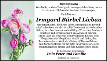 Traueranzeige von Irmgard Bärbel Liebau  von Magdeburger Volksstimme