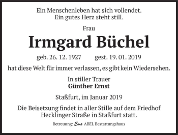 Traueranzeige von Irmgard Büchel  von Magdeburger Volksstimme