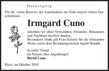 Traueranzeige von Irmgard Cuno  von Magdeburger Volksstimme