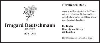 Traueranzeige von Irmgard Deutschmann (geb. Meyer)  von Magdeburger Volksstimme