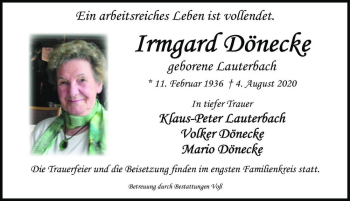 Traueranzeige von Irmgard Dönecke (geb. Lauterbach )  von Magdeburger Volksstimme
