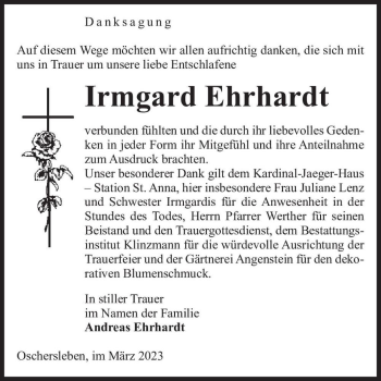 Traueranzeige von Irmgard Ehrhardt  von Magdeburger Volksstimme