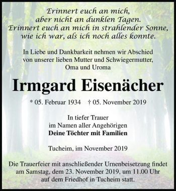 Traueranzeige von Irmgard Eisenächer  von Magdeburger Volksstimme