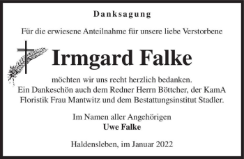 Traueranzeige von Irmgard Falke  von Magdeburger Volksstimme