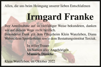 Traueranzeige von Irmgard Franke  von Magdeburger Volksstimme