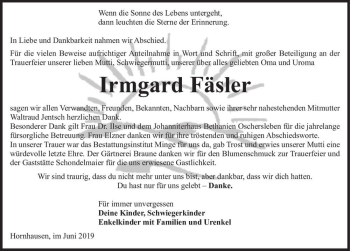 Traueranzeige von Irmgard Fäsler  von Magdeburger Volksstimme