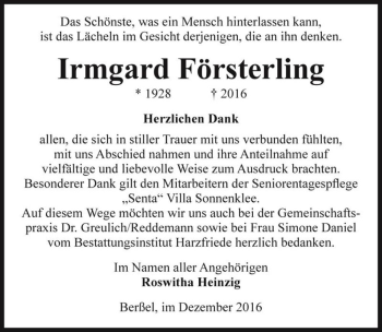 Traueranzeige von Irmgard Försterling  von Magdeburger Volksstimme