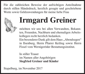 Traueranzeige von Irmgard Greiner  von Magdeburger Volksstimme