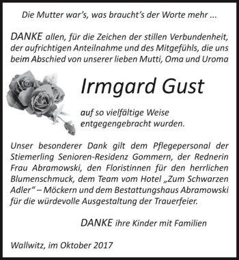 Traueranzeige von Irmgard Gust  von Magdeburger Volksstimme