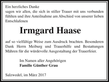 Traueranzeige von Irmgard Haase  von Magdeburger Volksstimme