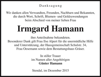 Traueranzeige von Irmgard Hamann  von Magdeburger Volksstimme