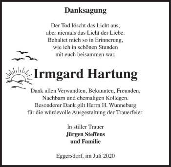 Traueranzeige von Irmgard Hartung  von Magdeburger Volksstimme