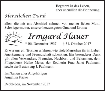 Traueranzeige von Irmgard Hauer  von Magdeburger Volksstimme