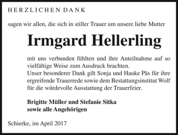 Traueranzeige von Irmgard Hellerling  von Magdeburger Volksstimme