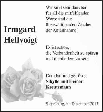 Traueranzeige von Irmgard Hellvoigt  von Magdeburger Volksstimme