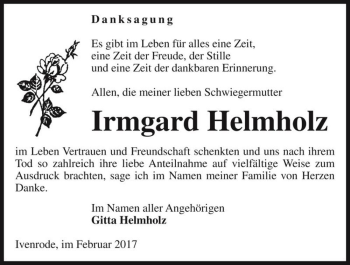 Traueranzeige von Irmgard Helmholz  von Magdeburger Volksstimme
