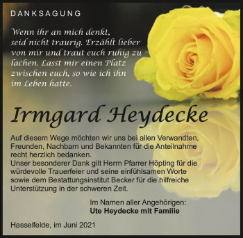 Traueranzeige von Irmgard Heydecke  von Magdeburger Volksstimme