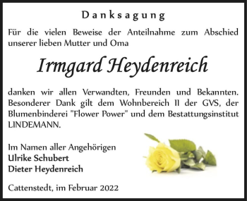 Traueranzeige von Irmgard Heydenreich  von Magdeburger Volksstimme