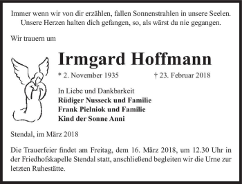 Traueranzeige von Irmgard Hoffmann  von Magdeburger Volksstimme