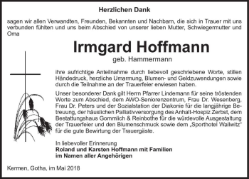 Traueranzeige von Irmgard Hoffmann (geb. Hammermann)  von Magdeburger Volksstimme