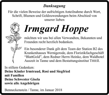 Traueranzeige von Irmgard Hoppe  von Magdeburger Volksstimme