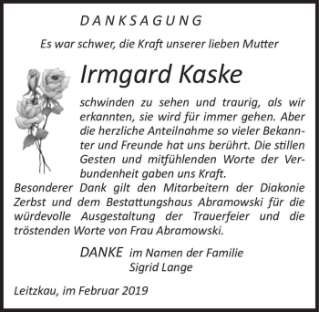 Traueranzeige von Irmgard Kaske  von Magdeburger Volksstimme