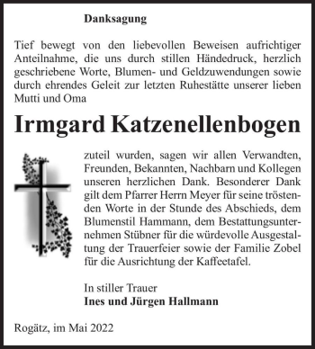 Traueranzeige von Irmgard Katzenellenbogen  von Magdeburger Volksstimme