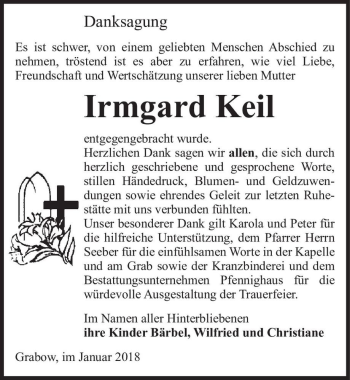 Traueranzeige von Irmgard Keil  von Magdeburger Volksstimme
