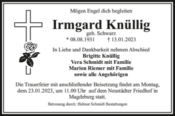 Traueranzeige von Irmgard Knüllig (geb. Schwarz)  von Magdeburger Volksstimme