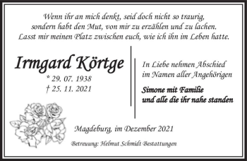Traueranzeige von Irmgard Körtge  von Magdeburger Volksstimme