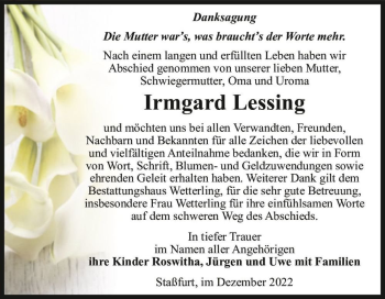 Traueranzeige von Irmgard Lessing  von Magdeburger Volksstimme