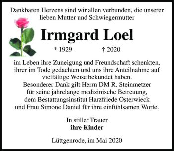 Traueranzeige von Irmgard Loel  von Magdeburger Volksstimme