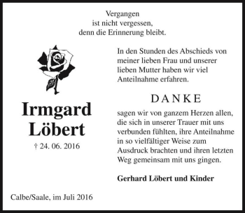 Traueranzeige von Irmgard Löbert  von Magdeburger Volksstimme