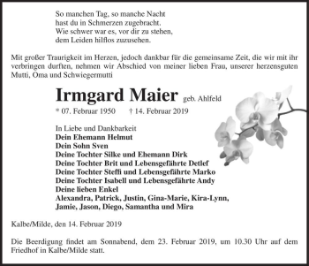 Traueranzeige von Irmgard Maier (geb. Ahlfeld)  von Magdeburger Volksstimme