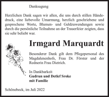 Traueranzeige von Irmgard Marquardt  von Magdeburger Volksstimme