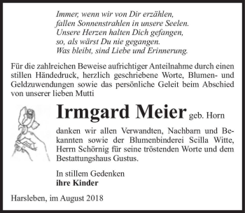 Traueranzeige von Irmgard Meier (geb. Horn)  von Magdeburger Volksstimme