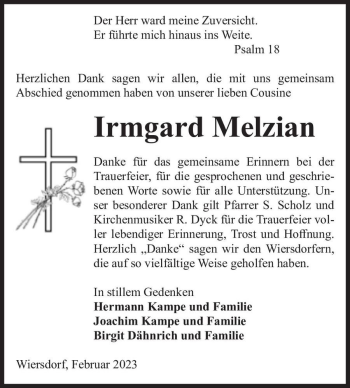 Traueranzeige von Irmgard Melzian  von Magdeburger Volksstimme