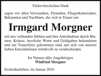 Traueranzeige von Irmgard Morgner  von Magdeburger Volksstimme