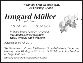 Traueranzeige von Irmgard Müller (geb. Bruns)  von Magdeburger Volksstimme