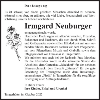 Traueranzeige von Irmgard Neuburger  von Magdeburger Volksstimme